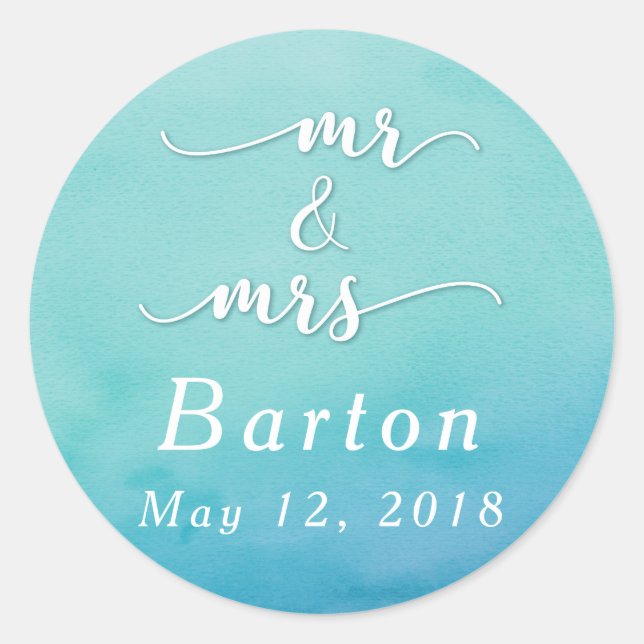Teal & Blue Ombre Wedding Celebration Classic Round Sticker (Front)
