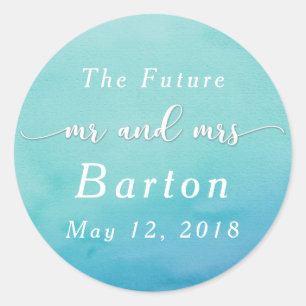 Teal & Blue Ombre Wedding Celebration Classic Round Sticker