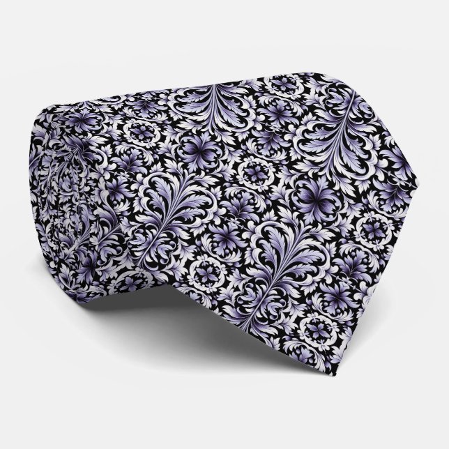 Teal, Blue or Purple Art Deco Swirl Pattern Tie (Rolled)