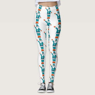 teal blue orange christmas black santa claus leggings