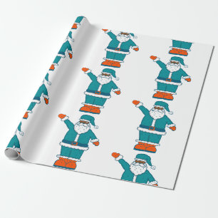teal blue orange christmas black santa claus wrapping paper