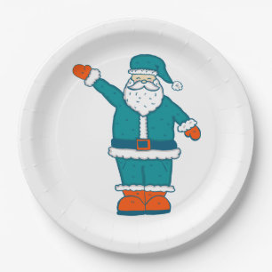 teal blue orange christmas santa claus paper plate