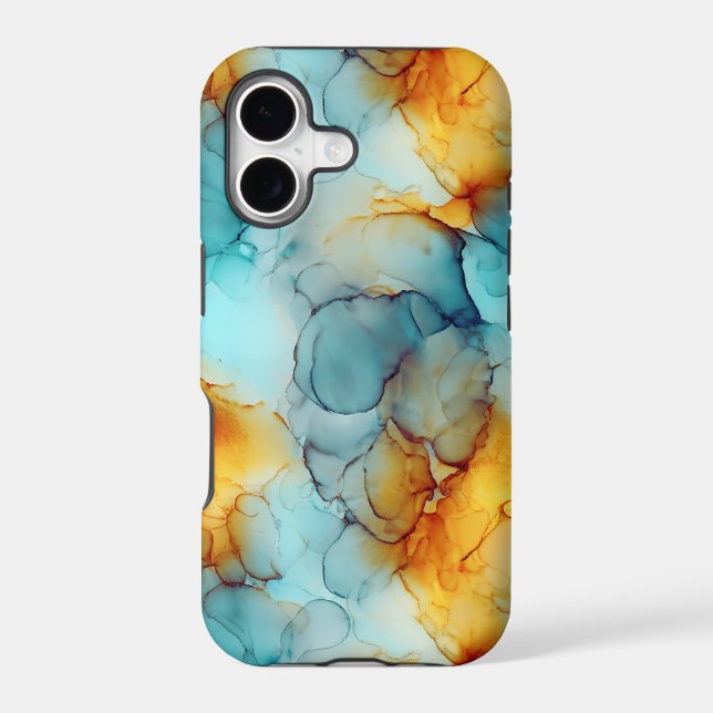 Teal Blue Orange Fluid Alcohol Ink (Back)