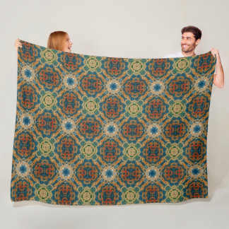 Teal Blue Orange Yellow Green Hip Bohemian Art Fleece Blanket