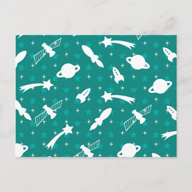 Teal Blue Outer Space Astronaut Planets Stars Postcard (Front)