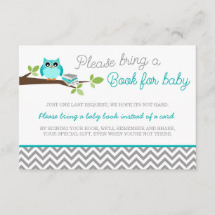Teal Blue Owl Grey Chevron Baby Shower Book Enclosure Card
