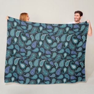 Teal Blue Paisley Floral Pattern Fleece Blanket