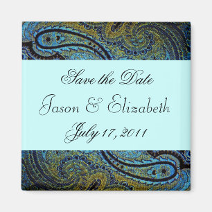 Teal Blue Paisley Peacock Wedding Invitations Magnet