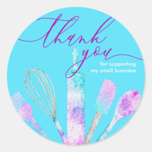 Teal Blue Pastry chef bakery tools thank you Classic Round Sticker