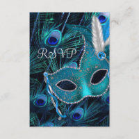 Teal Blue Peacock Masquerade Party RSVP