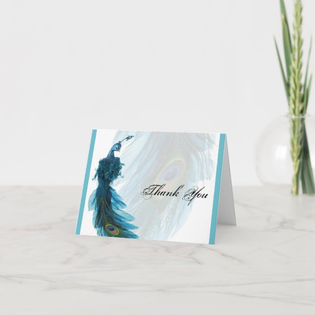 Teal Blue Peacock Plume Thank You (Front)