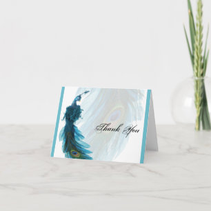 Teal Blue Peacock Plume Thank You Card