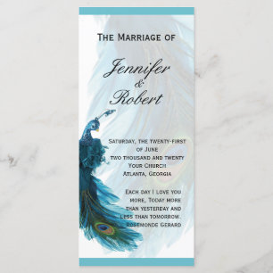 Teal Blue Peacock Plume Wedding Program
