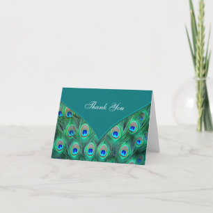 Teal Blue Peacock Thank You Cards