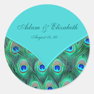 Teal Blue Peacock Wedding Favour Label