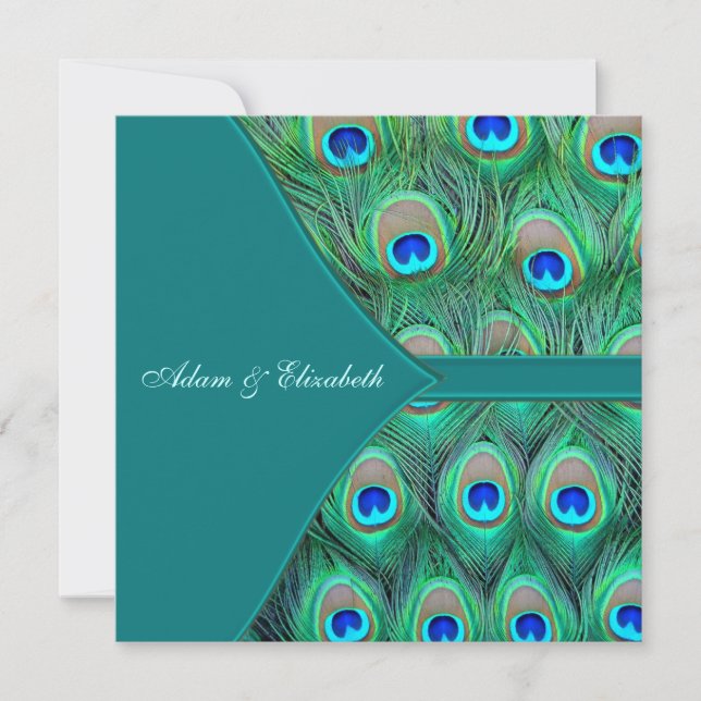 Teal Blue Peacock Wedding Invitation (Front)