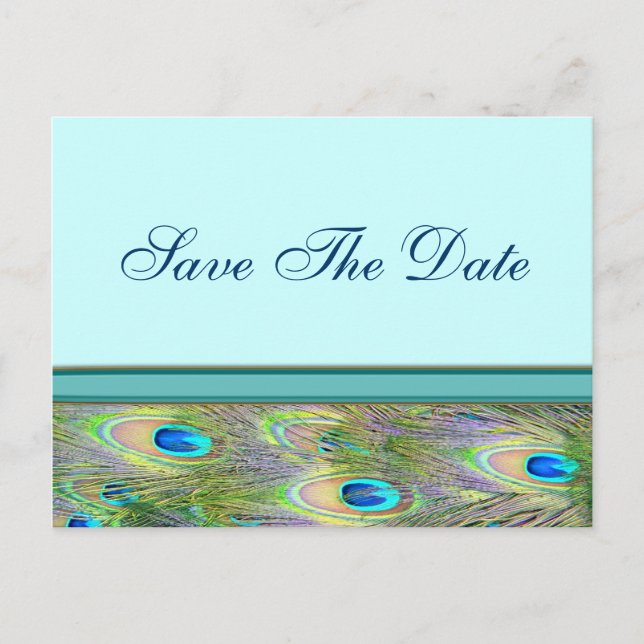 Teal Blue Peacock Wedding Invitations (Front)