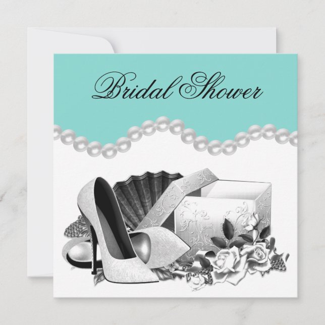 Teal Blue Pearl Bridal Shower Invitation (Front)