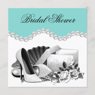 Teal Blue Pearl Bridal Shower Invitation