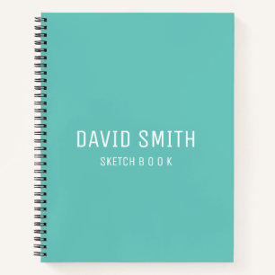Teal Blue Personalised Sketchbook with name  Notebook