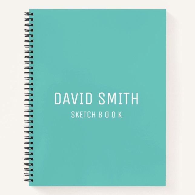 Teal Blue Personalised Sketchbook with name  Notebook (Front)