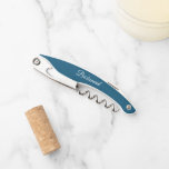 Teal Blue Personalised Wedding Bridesmaid Name Corkscrew<br><div class="desc">Trendy teal blue colour wine corkscrew opener for your wedding bridesmaid along with her name on back and printed in white,  stylised script. Personalise corkscrew by editing and replacing name with your bridesmaid's name. Available in many,  popular bridesmaid wedding colour schemes.</div>