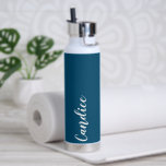 Teal Blue Personalised Wedding Bridesmaid Water Bottle<br><div class="desc">Gift your wedding bridesmaid or maid of honour with this trendy, vacuum Insulated water bottle that features her name in white, stylised script on a teal blue colour background designed to match your wedding colour scheme. Personalise bottle by editing and replacing name with your own as desired. Select your water...</div>