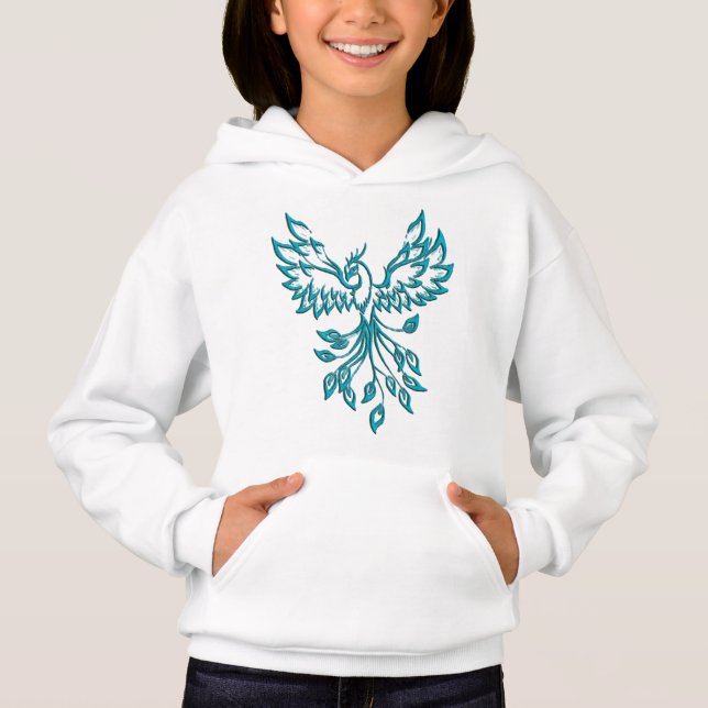 Teal Blue Phoenix Rises on Silver (Front)