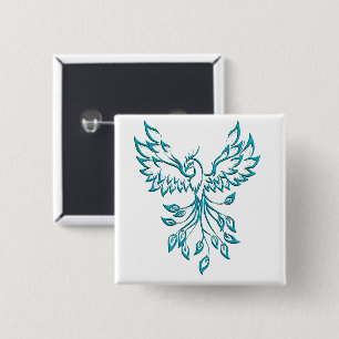 Teal Blue Phoenix Rises on White 15 Cm Square Badge