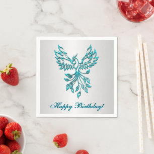 Teal Blue Phoenix with Text Napkin