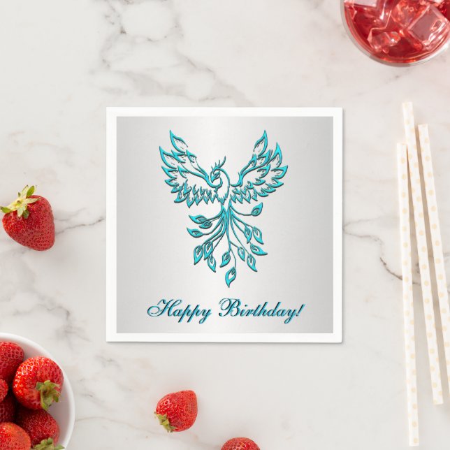Teal Blue Phoenix with Text Napkin (Insitu)