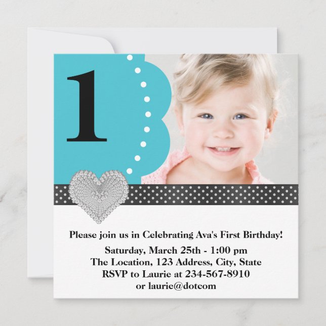 Teal Blue Photo Birthday Party Invitation (Front)