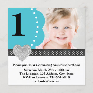 Teal Blue Photo Birthday Party Invitation