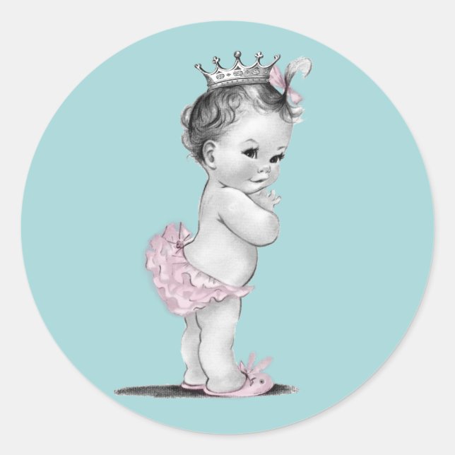 Teal Blue Pink Princess Baby Shower Stickers (Front)