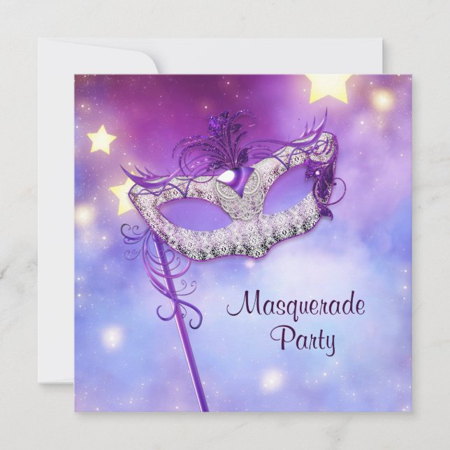 Teal Blue Pink Purple Masquerade Party Invitation (Front)