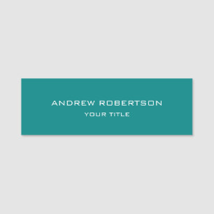Teal Blue Plain Elegant Minimalist Simple Name Tag