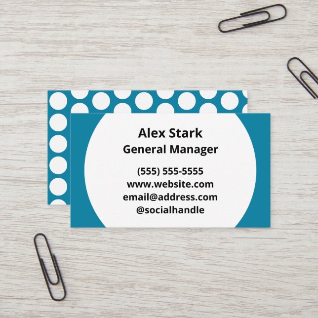 Teal Blue Polka Dot Business Cards (Front/Back In Situ)