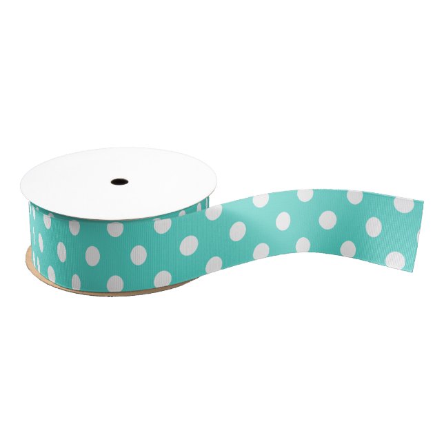 Teal Blue Polka Dot Pattern Grosgrain Ribbon (Spool)