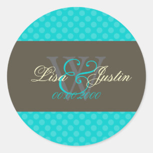 Teal Blue Polka Dots monogram stickers