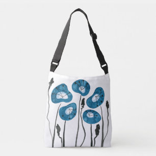 Teal Blue Poppies Crossbody Bag
