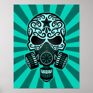 Teal Blue Post Apocalyptic Sugar Skull Poster