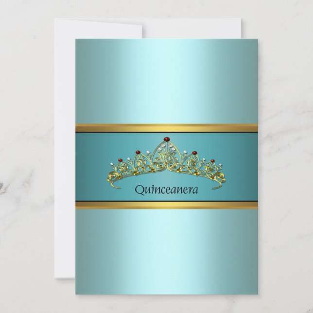 Teal Blue Princess Quinceanera Invitations (Front)