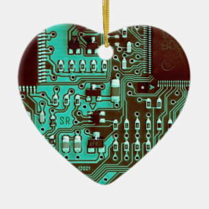 Teal Blue printed circuit board PCB Custom Geek Ceramic Ornament