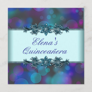 Teal Blue Purple Bubbles Quinceanera Invitation