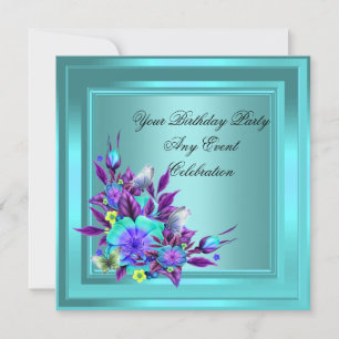 Teal Blue Purple Floral Elegant Party Invitation