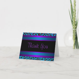 Teal Blue Purple Leopard Thank You Cards