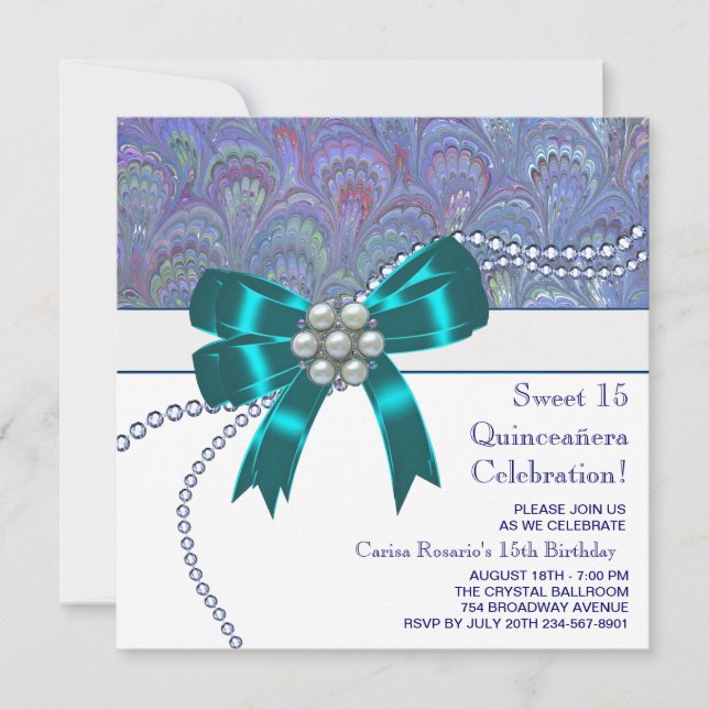 Teal Blue Purple Quinceanera Invitation (Front)