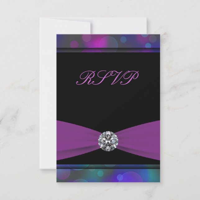Teal Blue Purple Quinceanera RSVP Card (Front)