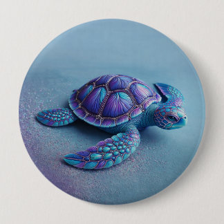 Teal Blue Purple Turtle Colorful Sea Turtle 10 Cm Round Badge