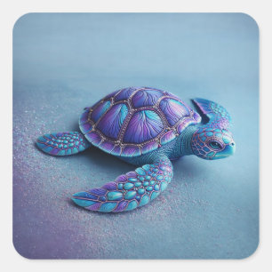 Teal Blue Purple Turtle Colorful Sea Turtle Square Sticker